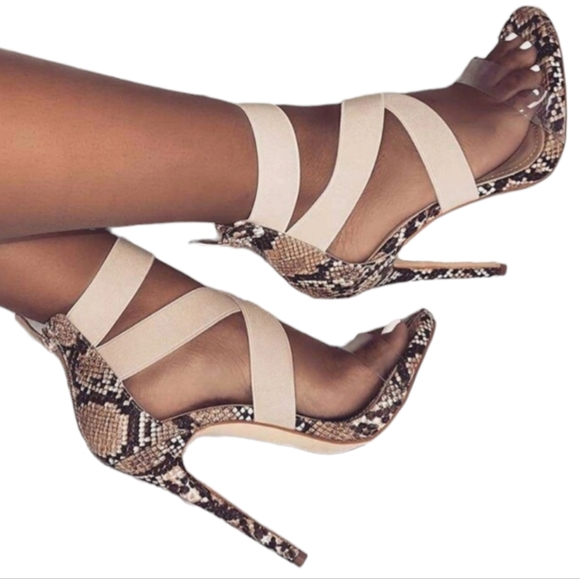 Eleven 22 Shoes - Eleven 22 Women's Snake Print Peep Toe Heels Size 10
